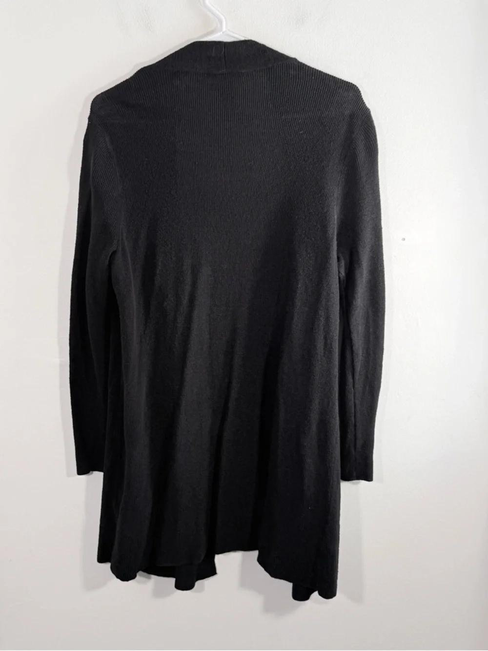 Eileen Fisher Black Linen Open Front Lightweight Knit Cardigan Pockets Small
